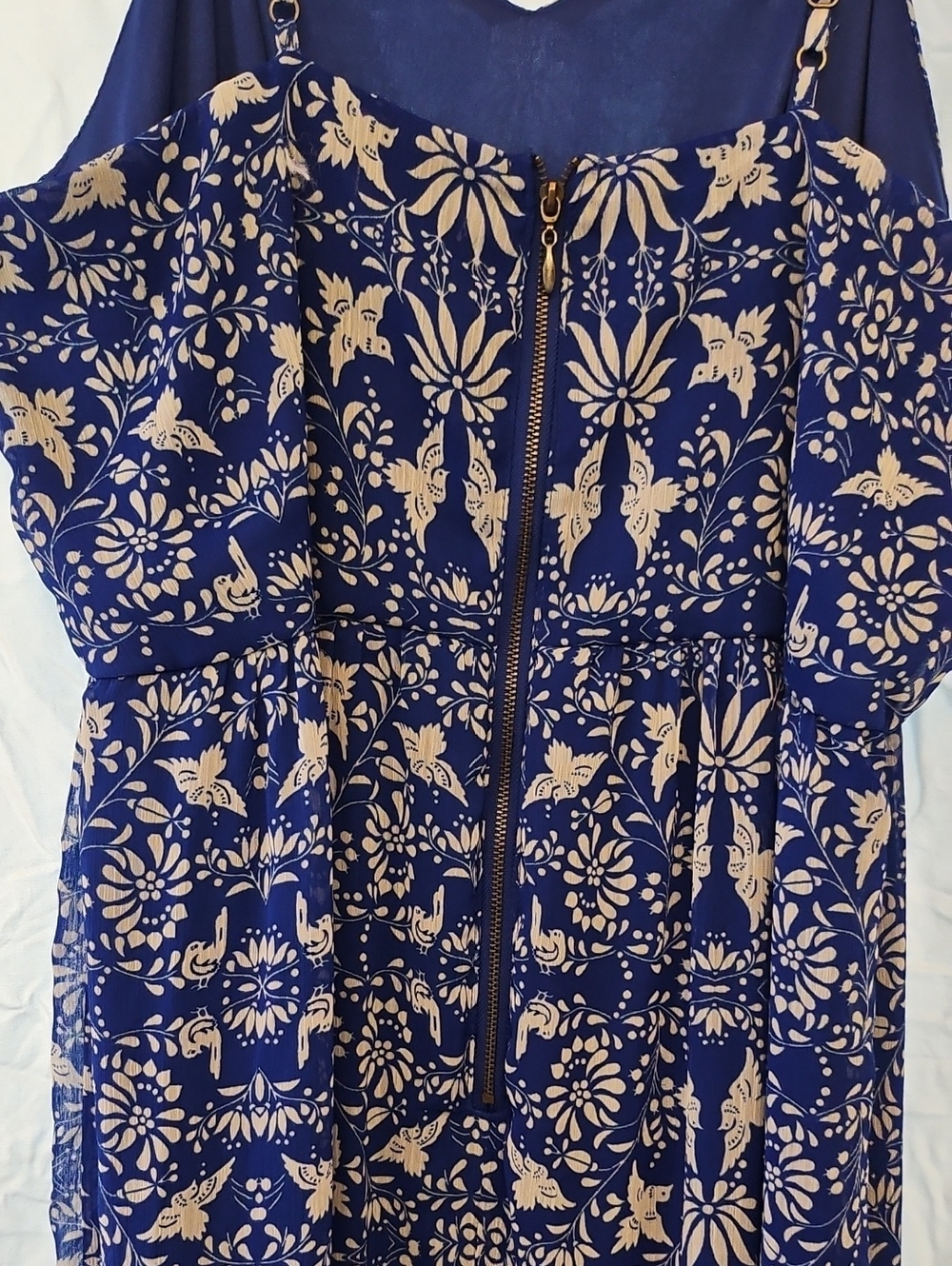 XXL Xhilaration Navy Blue and White Floral Spaghetti-Strap Maxi Dress - Picture 2 of 5
